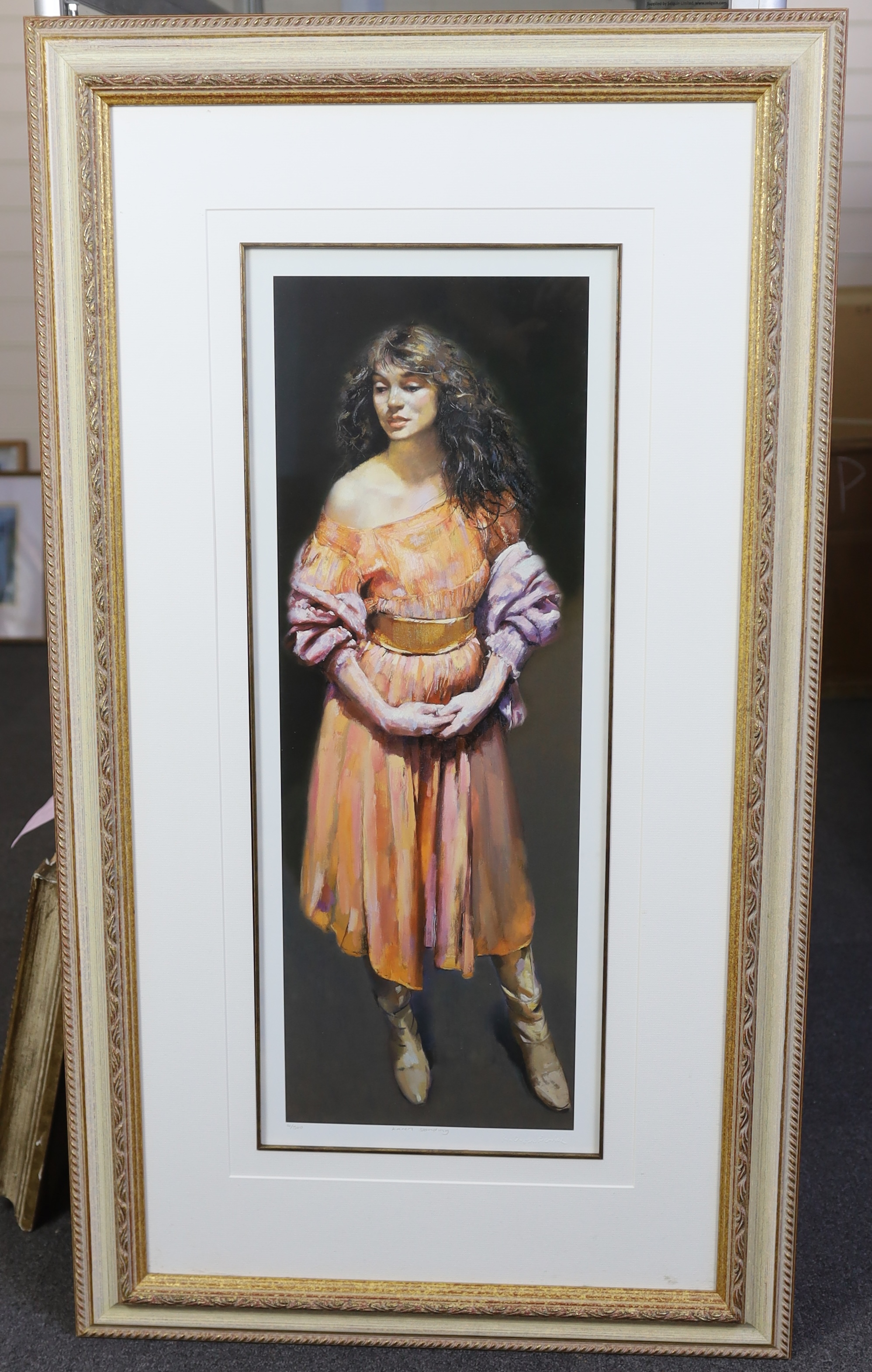 Robert Lenkiewicz (1941-2002), offset lithograph, 'Karen standing' (Study of Karen), blind stamp signature, title in pencil, 14/500, 72 x 25cm. Condition - good